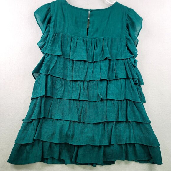 Crown & Ivy Womens Lined Green Tiered Ruffle Flutter Sleeve Top Large - Picture 5 of 9